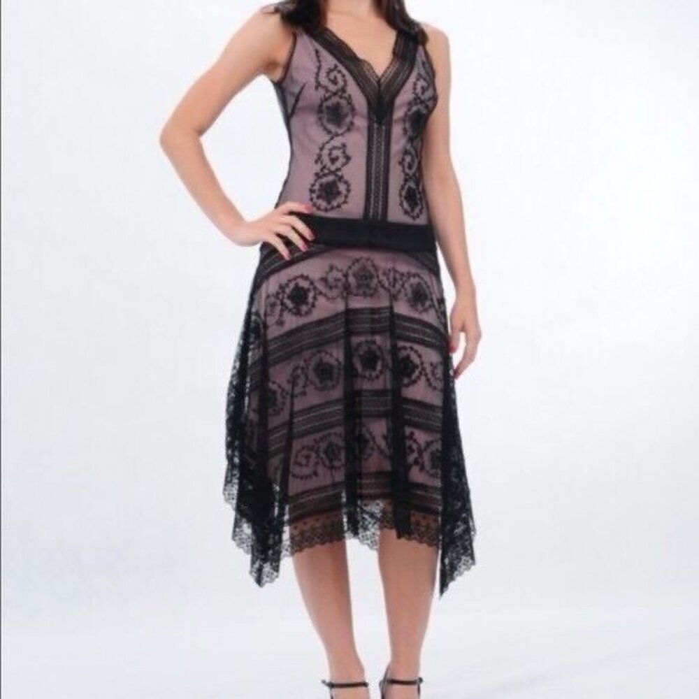 Vtg BCBGMAXAZRIA‎ Black Lace Overlay Pink Romantic Fairy Sleeveless Dress Sz 4